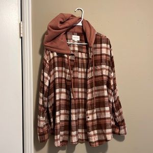 American Eagle Plaid Hooded Button Down